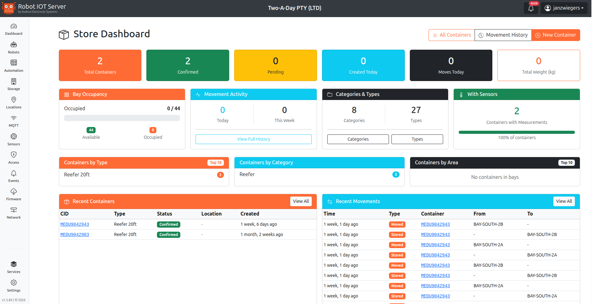 Storage / container dashboard